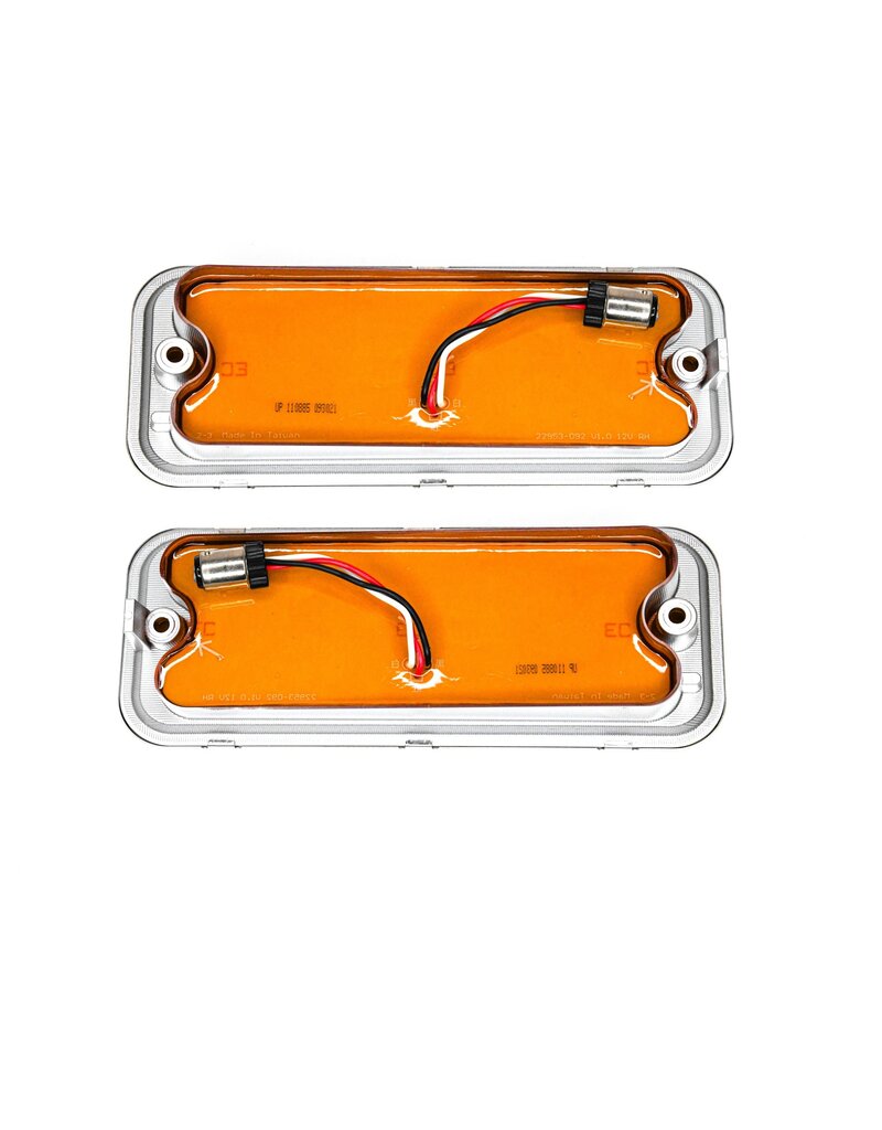 1973-80 Chevy Truck C/K 10 (Pair) 17 Amber LED Front Parking Light Set w/SS Trim