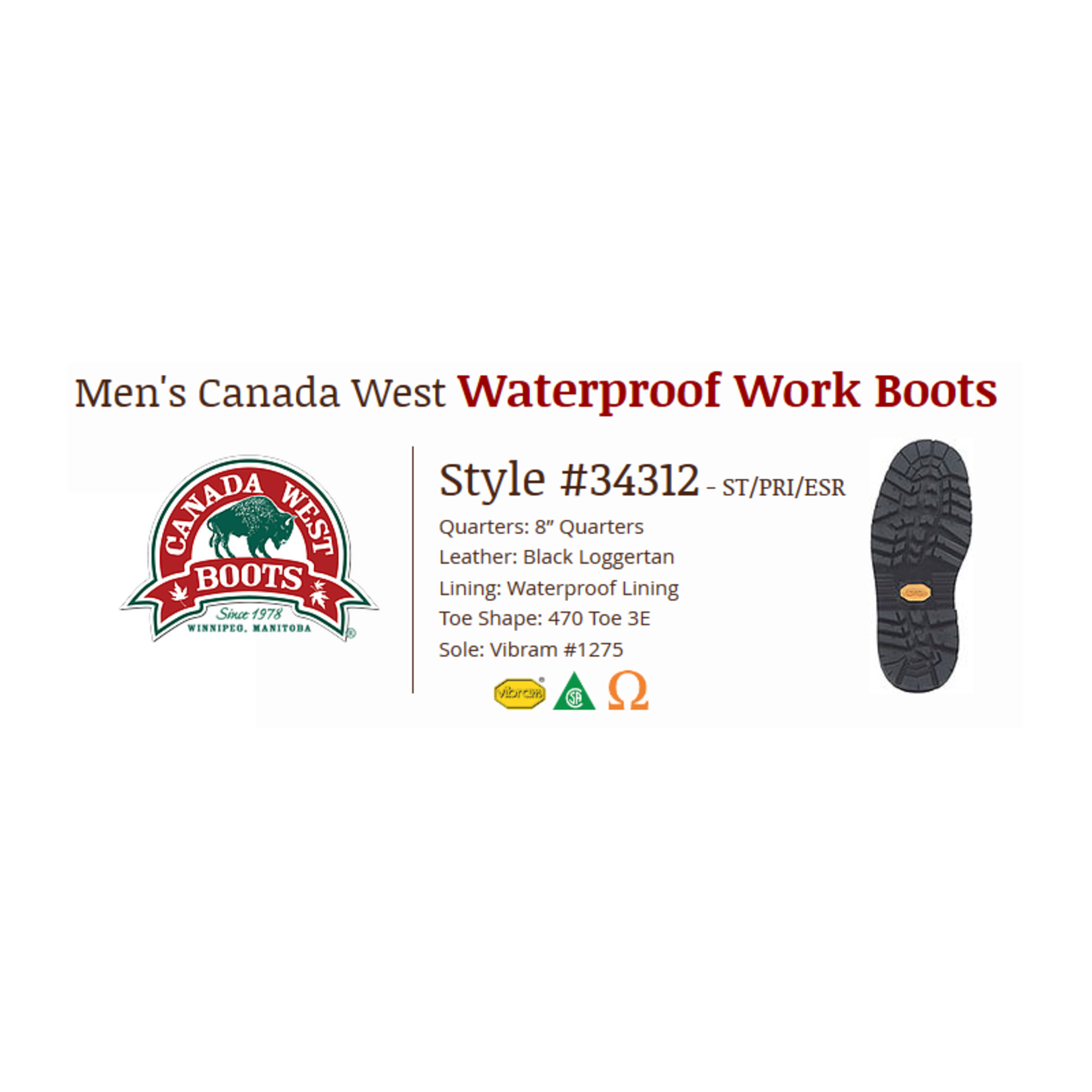 Canada West Boots 34312 Men's Lace Work Boot Loggertan - Waterproof