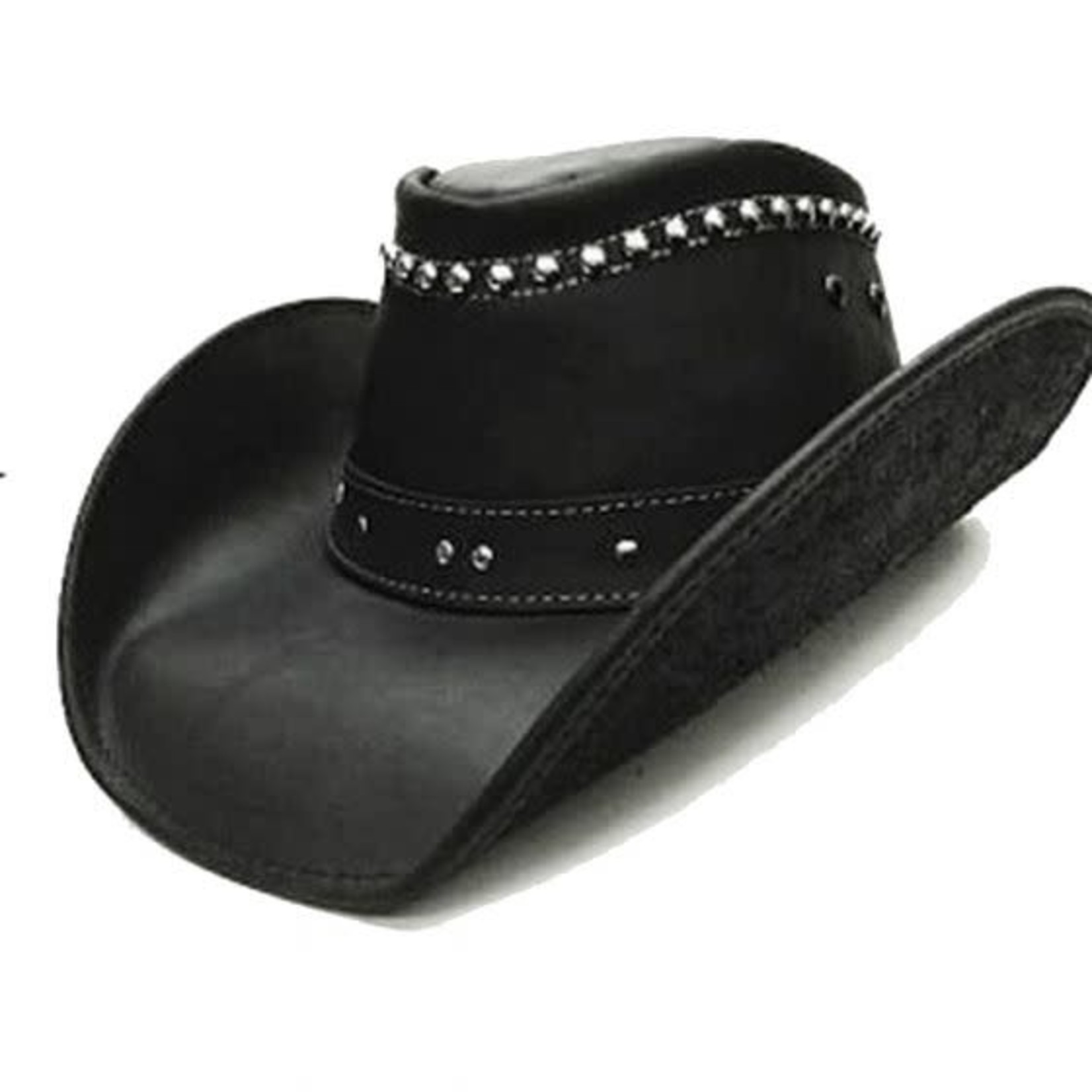 Modestone Unisex Black Leather Hat with Metal Studs