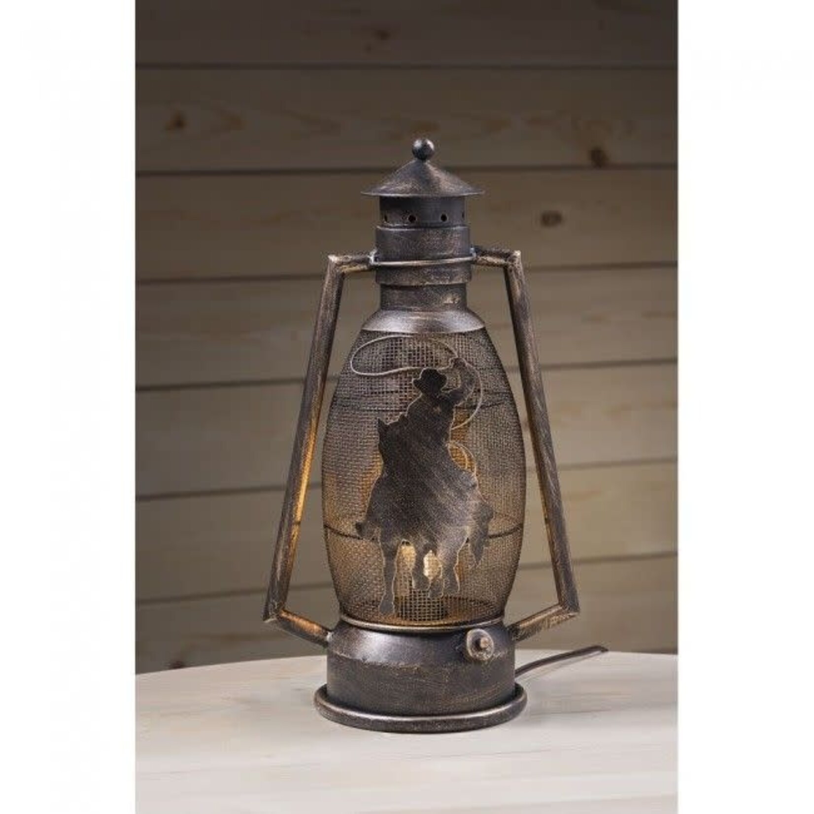 Ger-Ryan Western Cutout Lantern - Bronze Cowboy/Horse