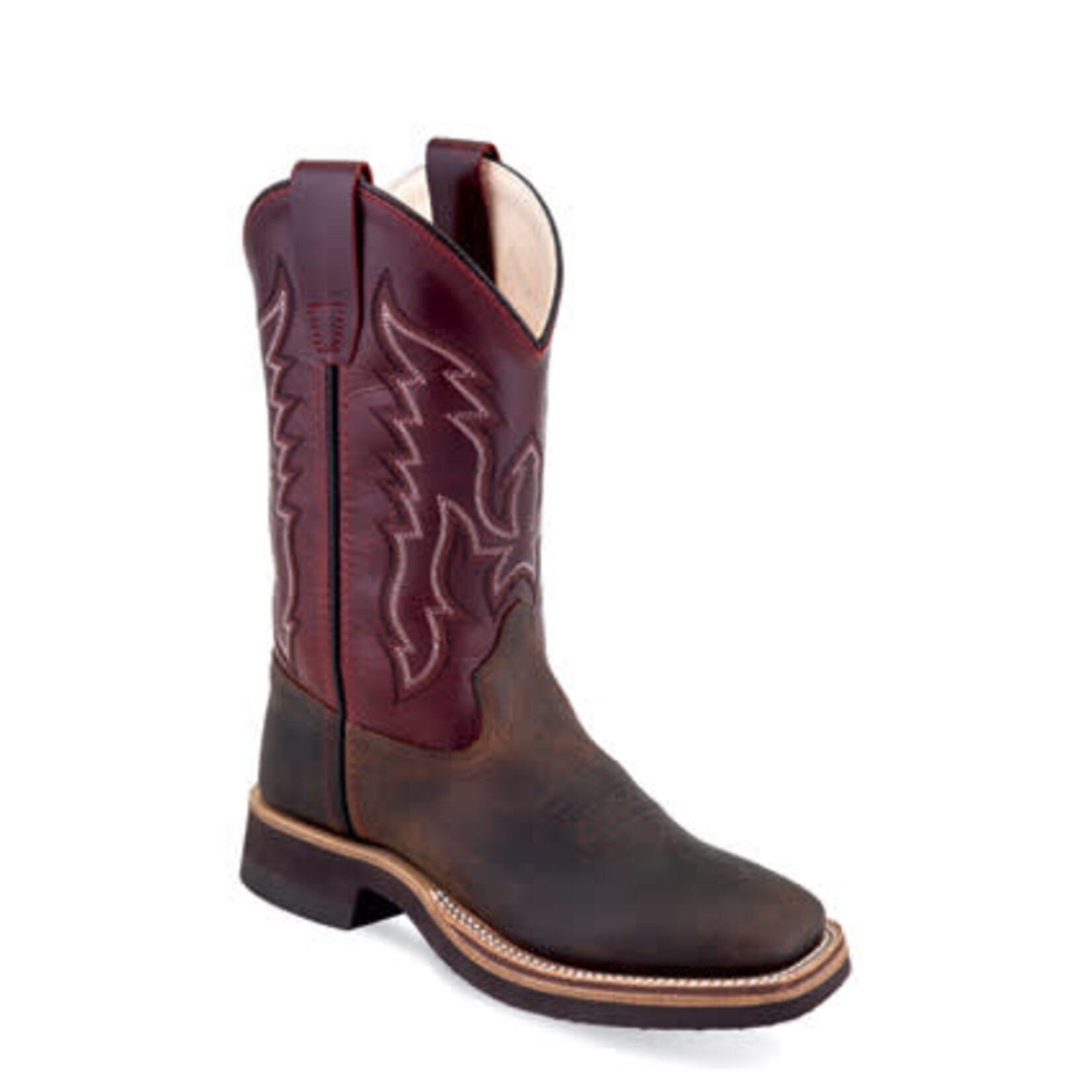 Old West BSY1889 Youth Broad Square Toe Brown/Red Size 5.5