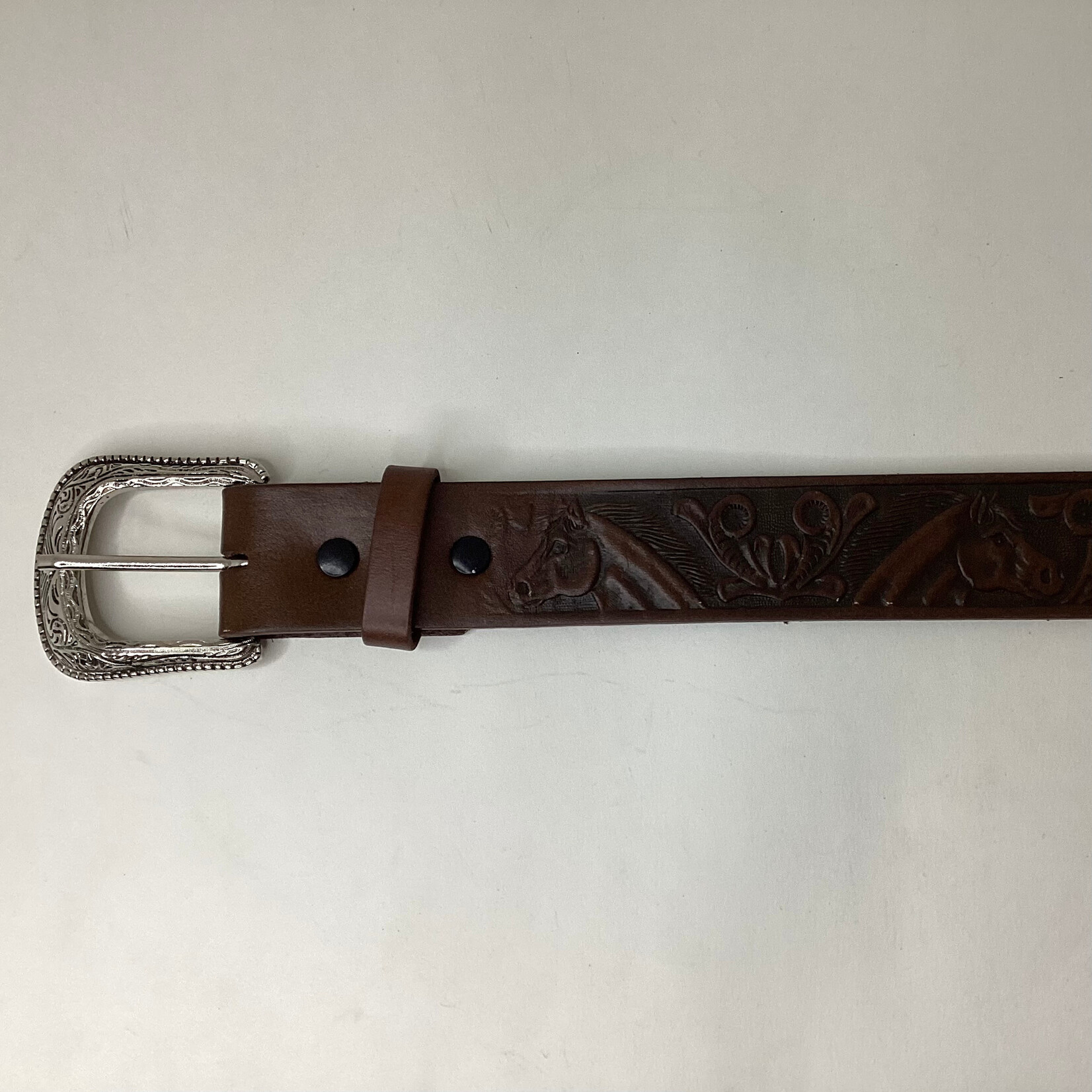 Modestone Tooled Leather Belt - Floral & Horse Heads