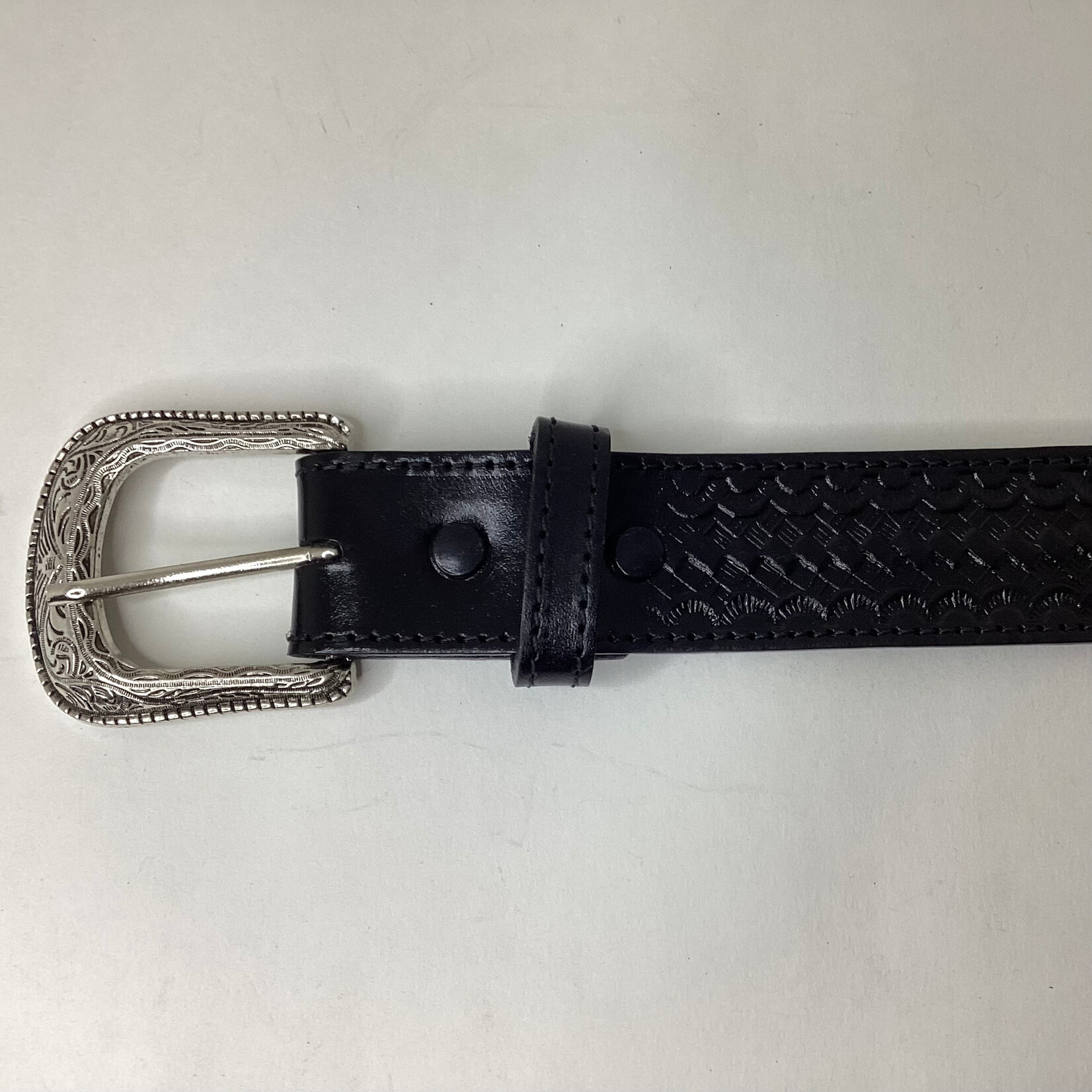 Modestone Tooled Leather Belt - Basketweave & Scalloped