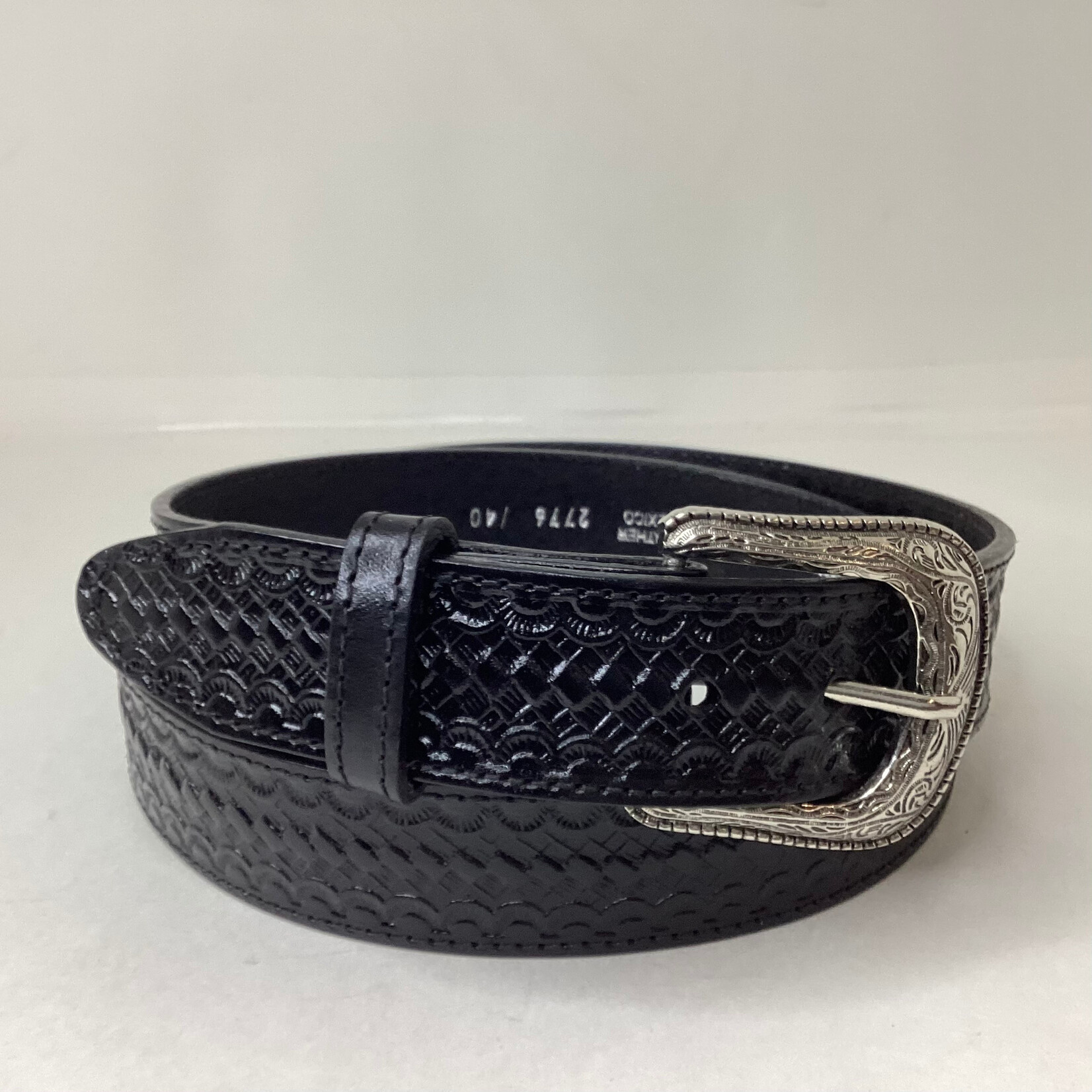 Modestone Tooled Leather Belt - Basketweave & Scalloped