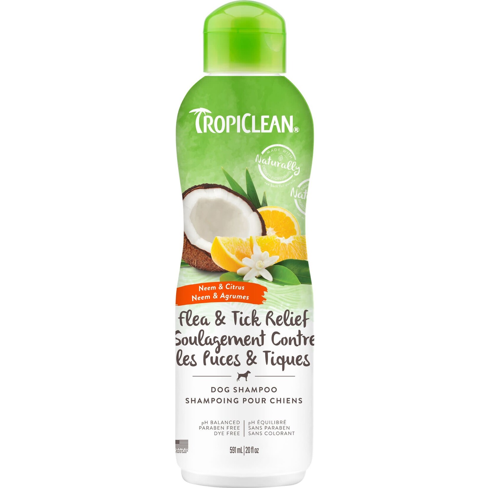 TropiClean Flea & Tick Relief Shampoo For Dogs - Neem & Citrus, 591ml (20oz)
