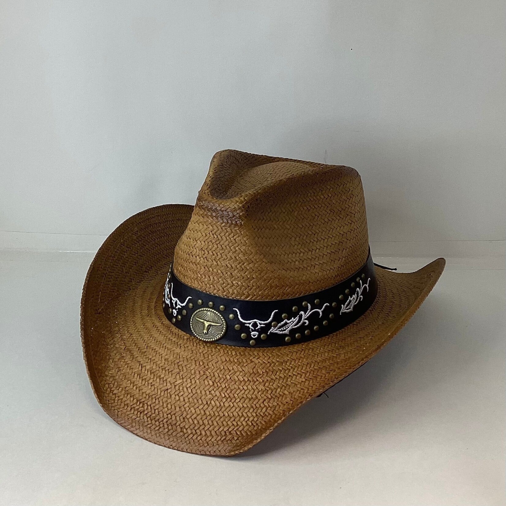 Modestone Adjustable Embroidered Straw Hat with Leather Like Hatband