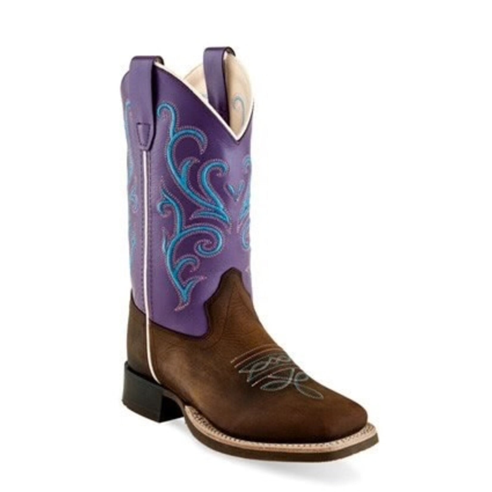 Old West BSC1907 Children's Broad Square Toe Boot - Purple Shaft/Brown Foot, Size 1