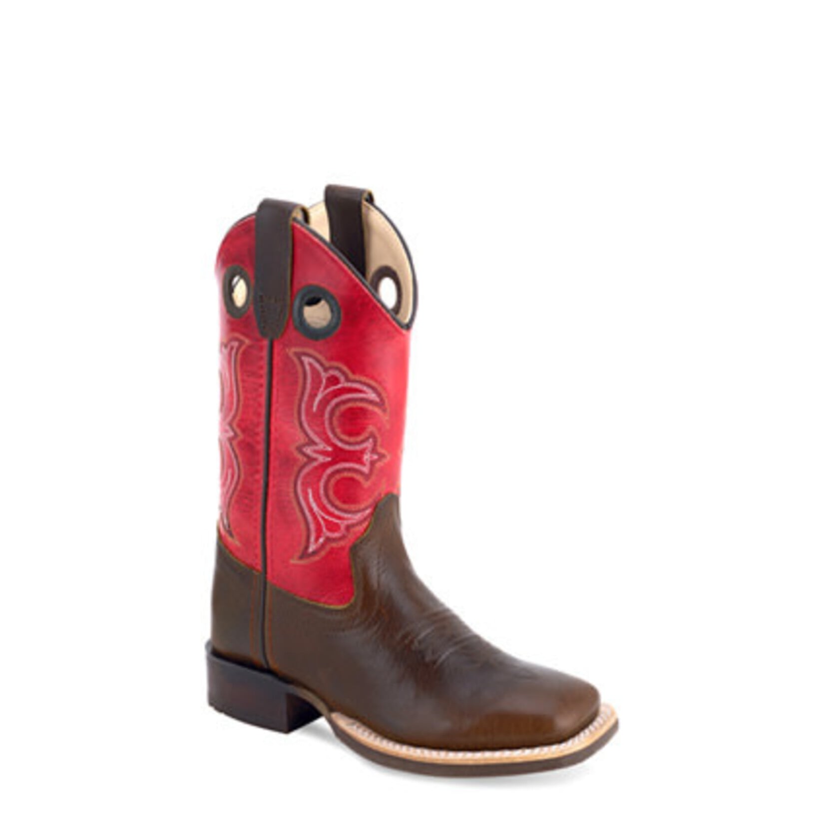 Old West BSC1999 Children's Leather Broad Square Toe Boot - Reddish Orange Shaft/Brown Foot, Size 9