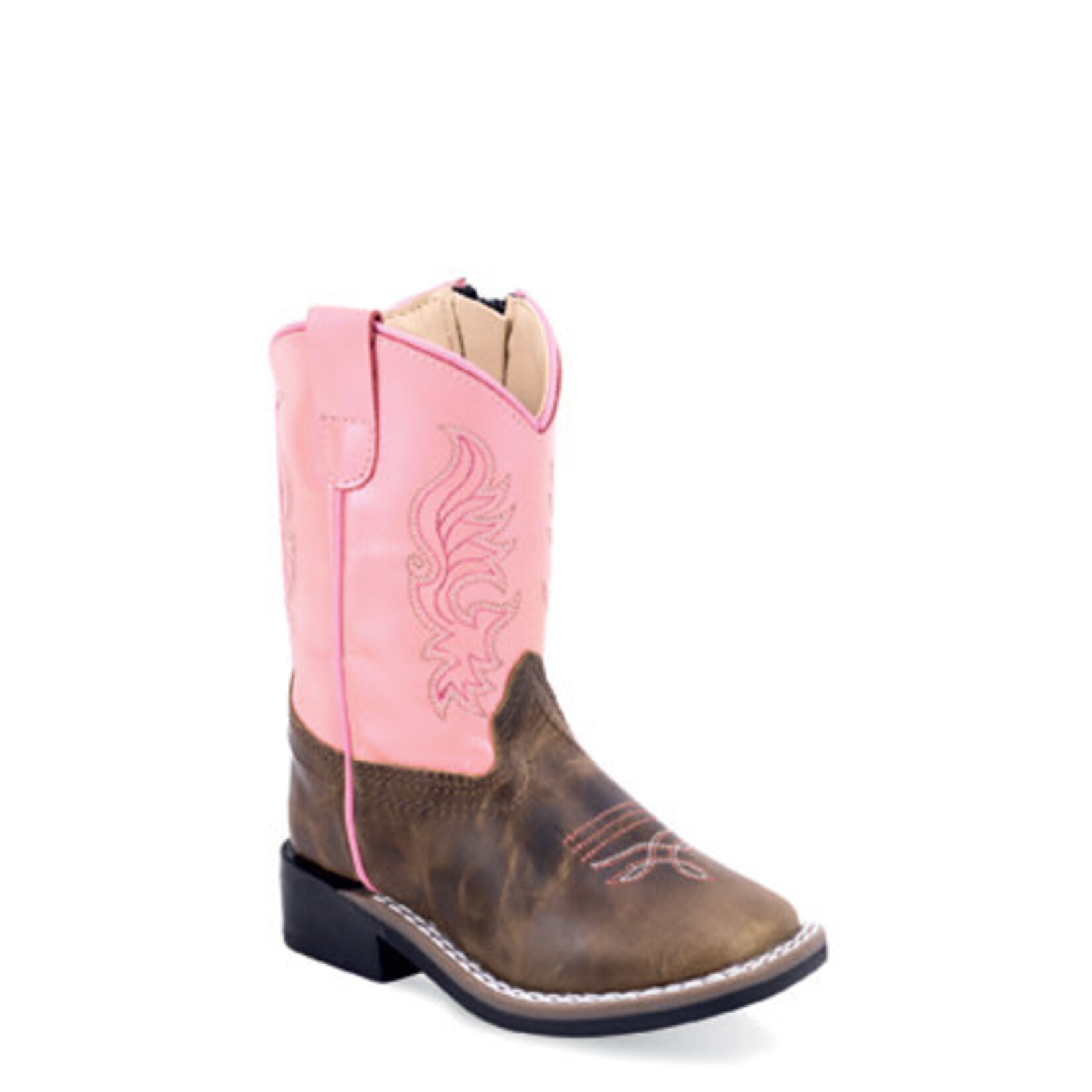 Old West BSI1991 Toddler's Leather Broad Square Toe Boots - Metallic Pink Shaft/Olive Blister Foot, Toddler 7