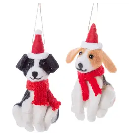 Silver Tree Home & Holiday Dog in Santa Hat & Scarf Felt Ornament