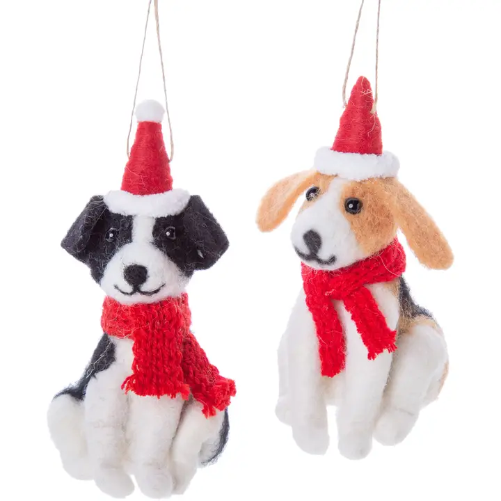 Silver Tree Home & Holiday Dog in Santa Hat & Scarf Felt Ornament