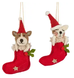 Silver Tree Home & Holiday Dog or Cat in Stocking Felt Ornament