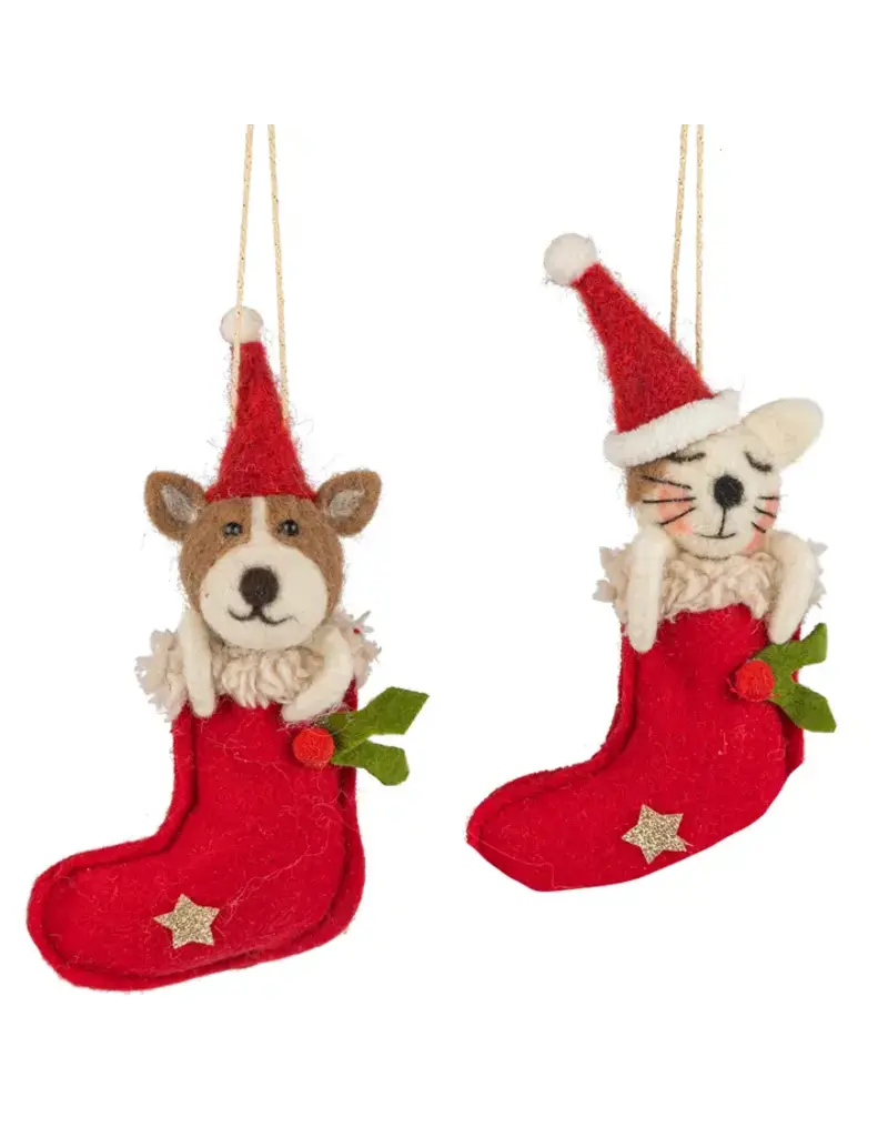 Silver Tree Home & Holiday Dog or Cat in Stocking Felt Ornament