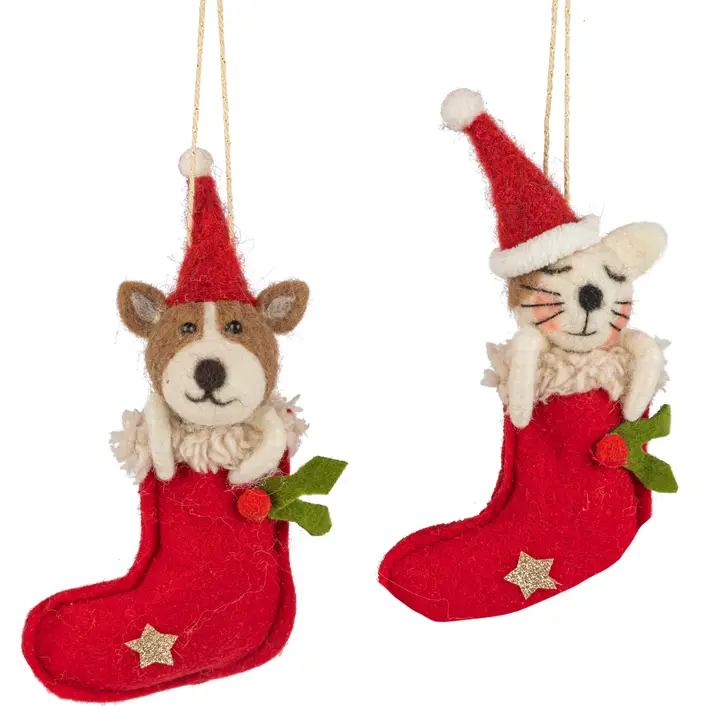Silver Tree Home & Holiday Dog or Cat in Stocking Felt Ornament