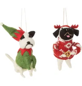 Silver Tree Home & Holiday Dog in Christmas Outfit Felt Ornament