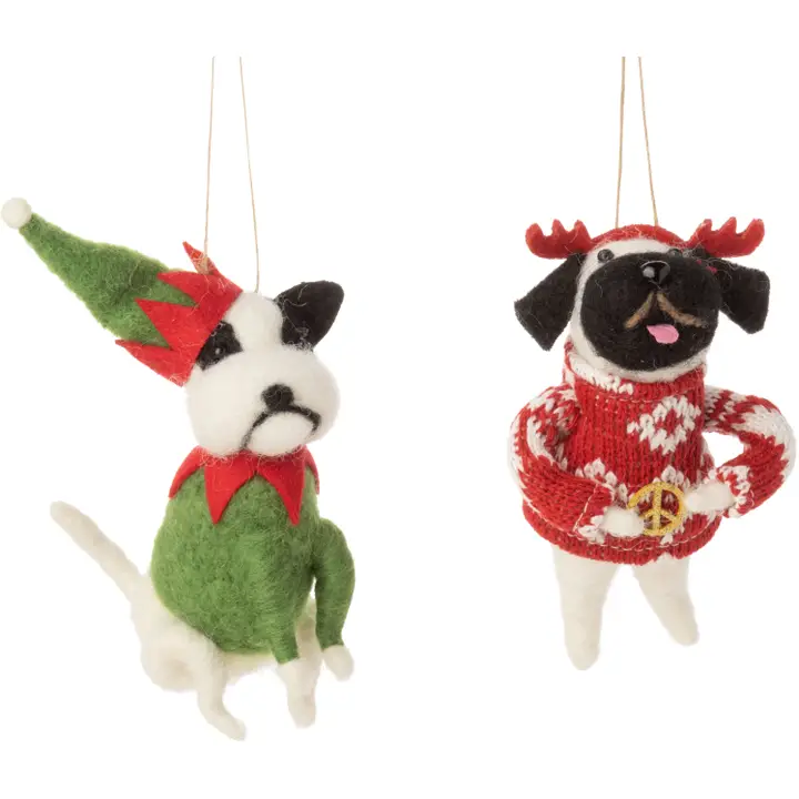 Silver Tree Home & Holiday Dog in Christmas Outfit Felt Ornament