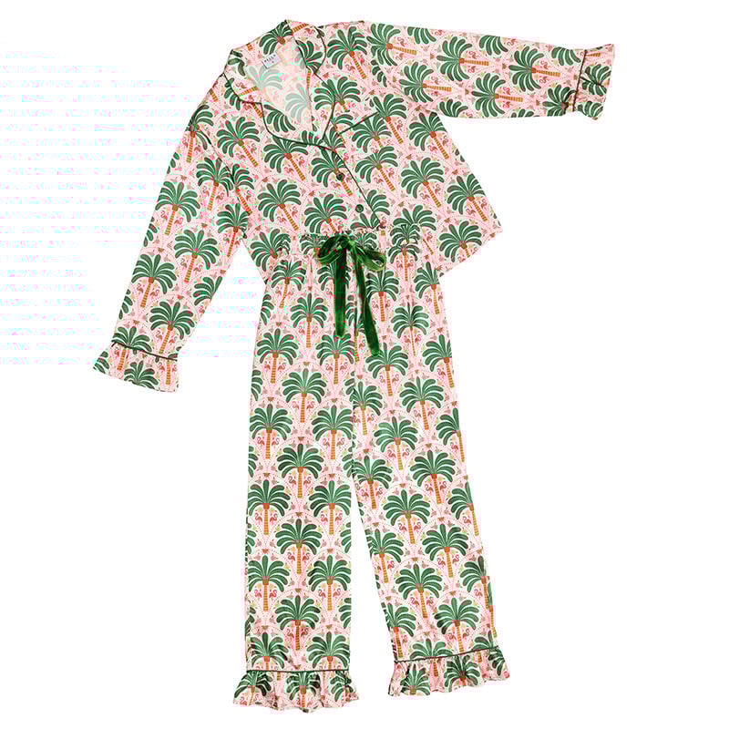 Bella Sleep & Spa Full Length Ruffled PJ Set with Velvet Tie