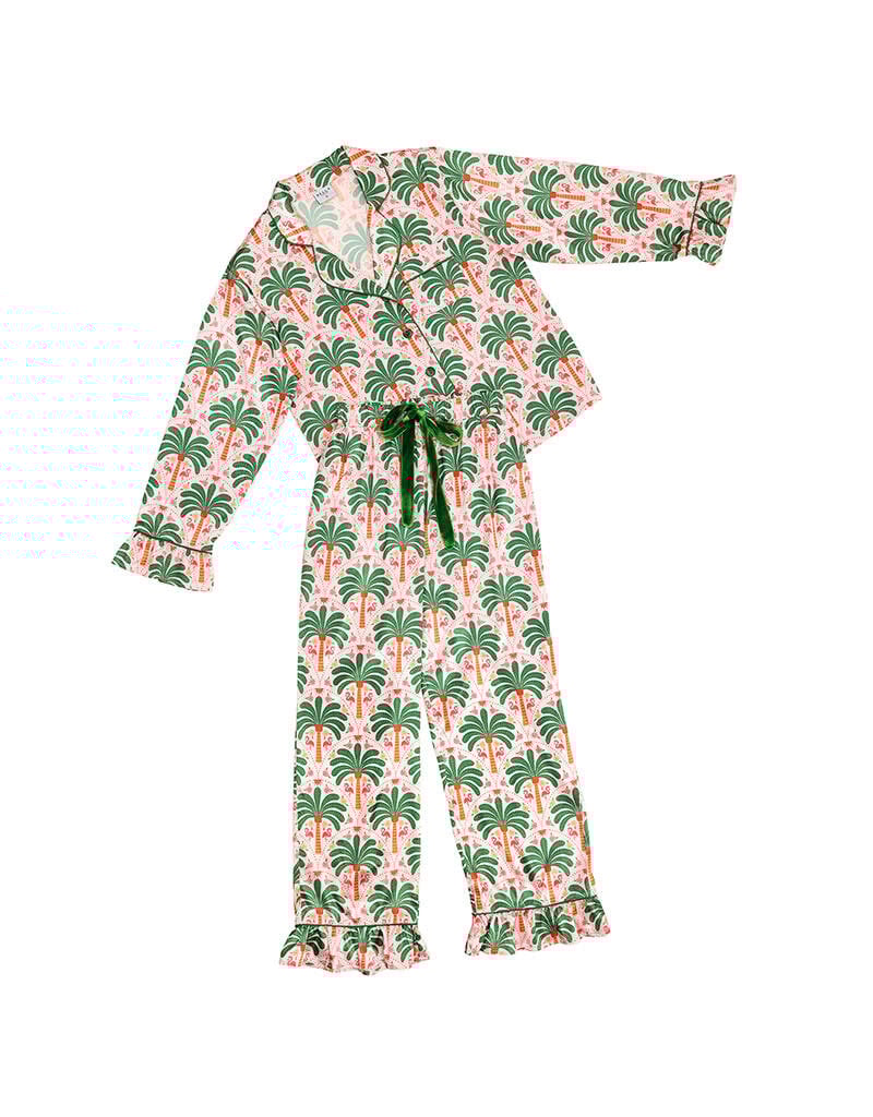 Bella Sleep & Spa Full Length Ruffled PJ Set with Velvet Tie