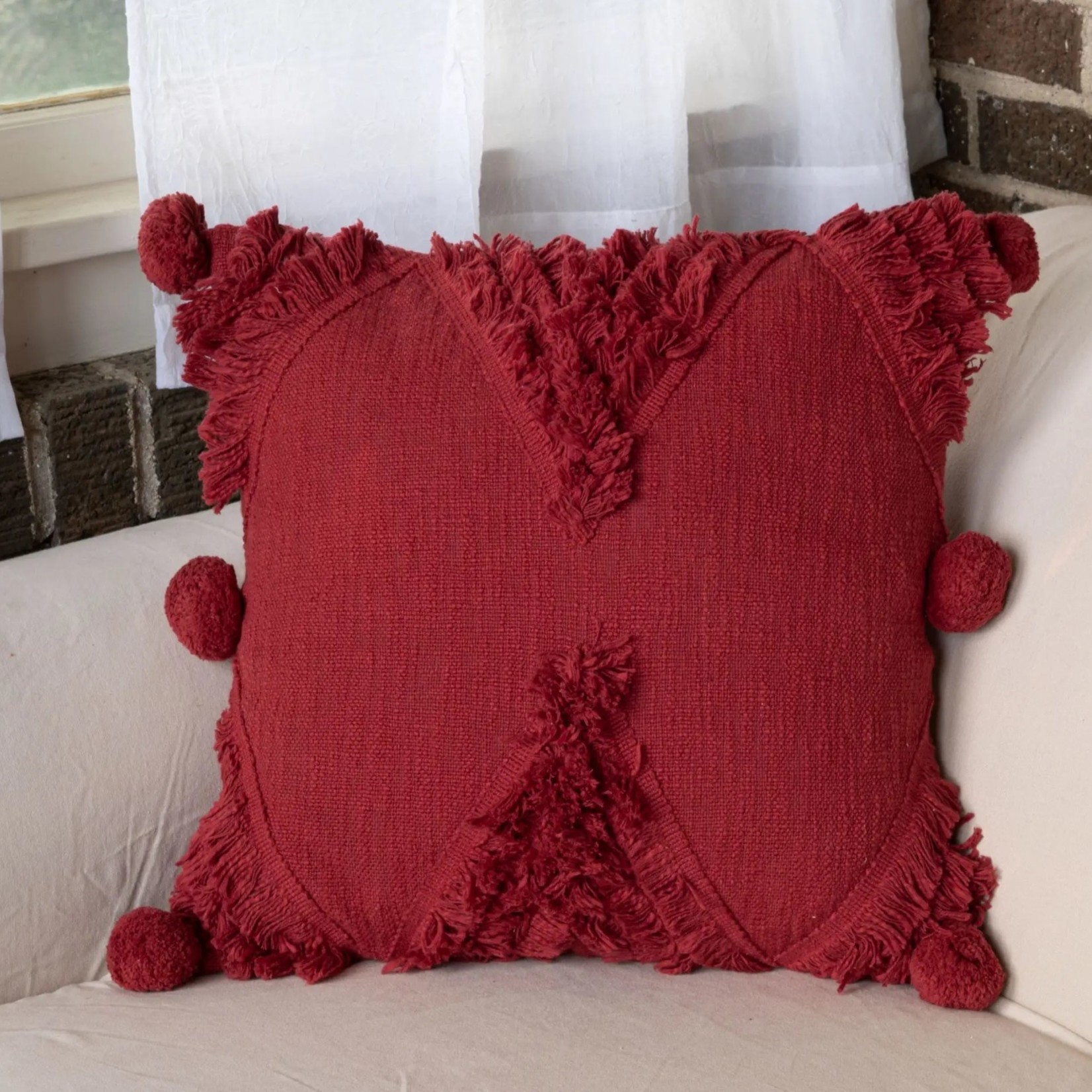 Foreside Home Hand Woven Betty Pillow - Burgundy