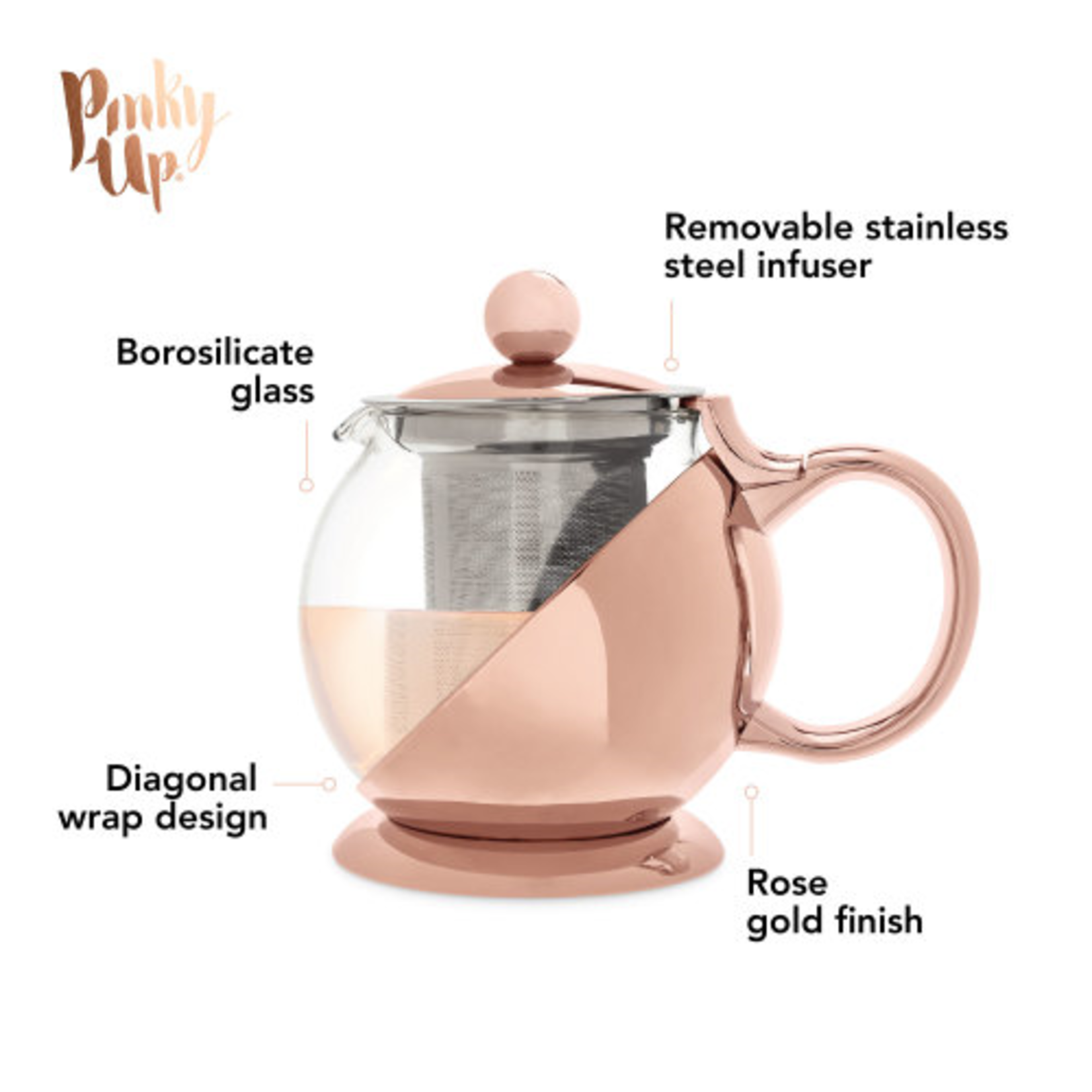Pinky Up Shelby Glass & Rose Gold Teapot