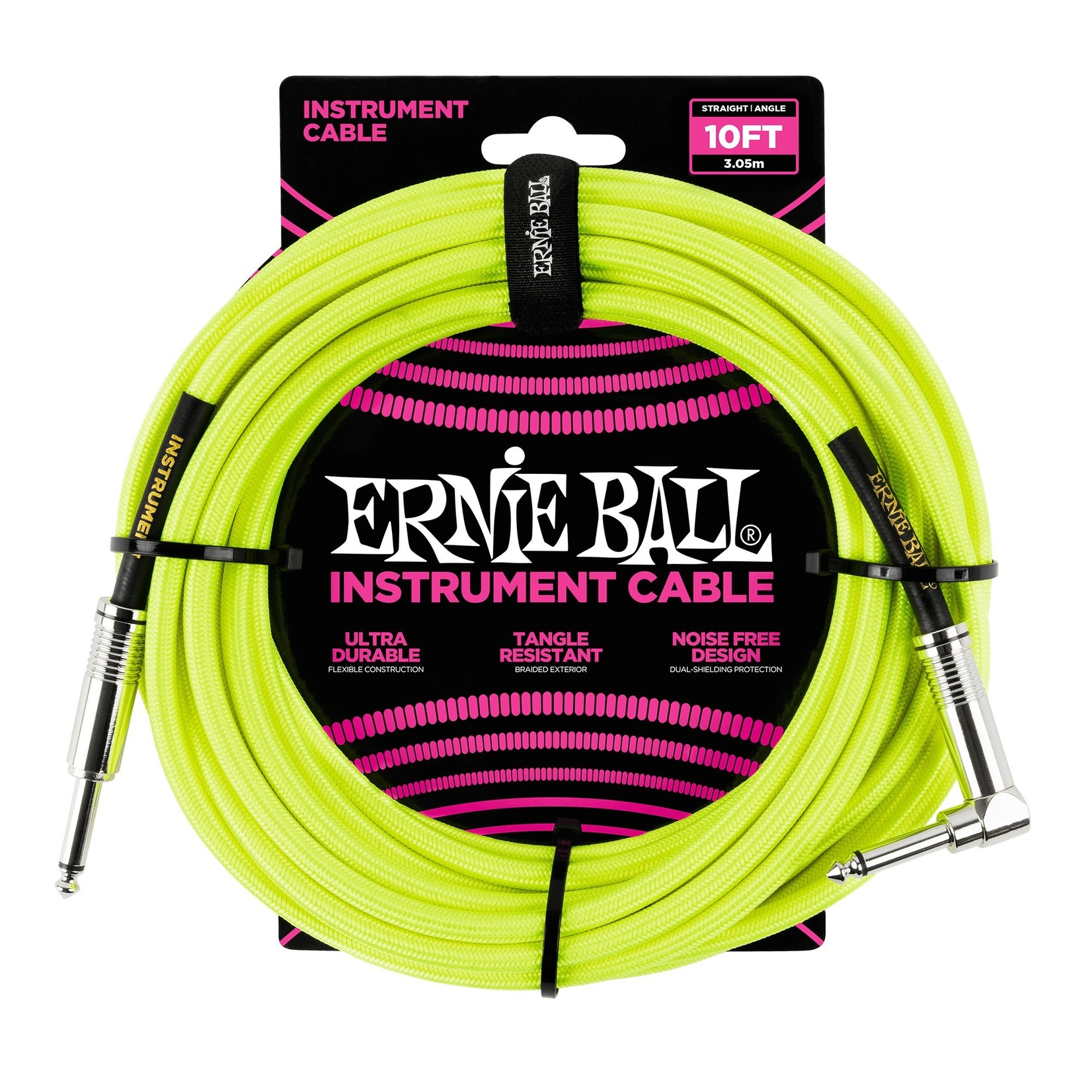Ernie Ball Ernie Ball 10' Braided Straight / Angle Instrument Cable - Neon  Yellow