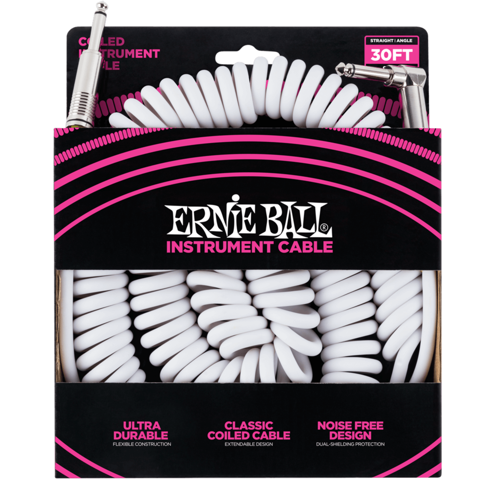 Ernie Ball Ernie Ball 30' Coiled Cable Straight/Angled White