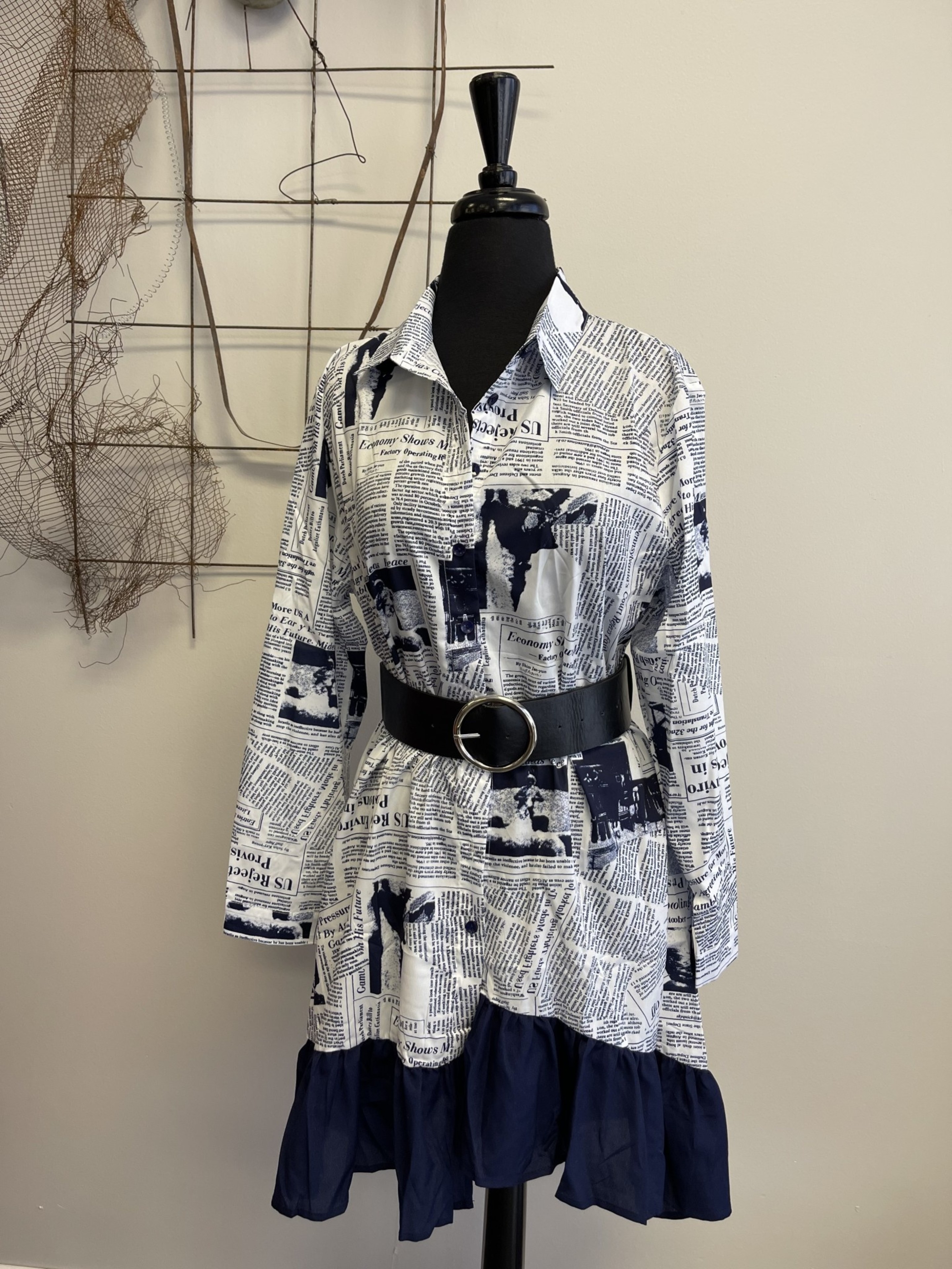 W Newspaper Print Dress d3 Creative Concepts