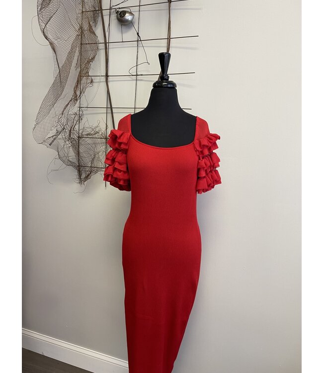 Knit Ribbed Dress Puff Sleeve