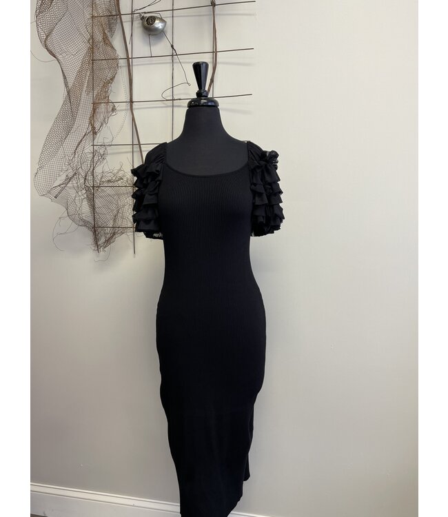 Knit Ribbed Dress Puff Sleeve