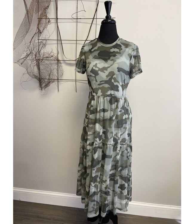 W Sheer Mesh Green Camo Dress
