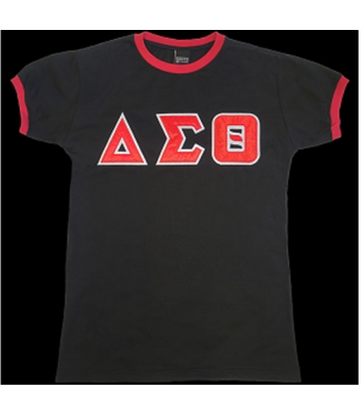 ΔΣΘ DST Ringer Tee with Sewn Satin Letters Red & Black (FA25)
