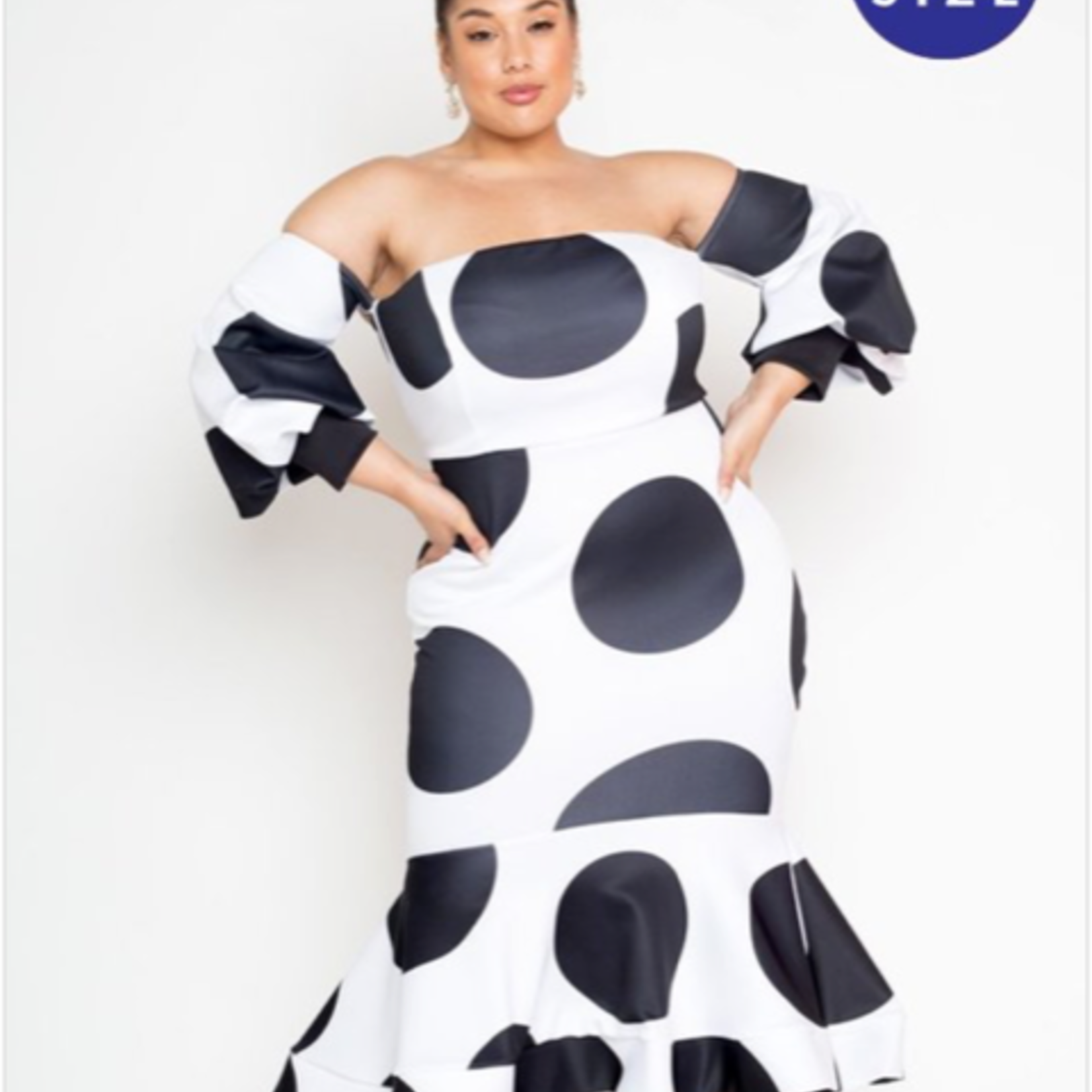 White/Black Dot Maxi Dress (Plus)