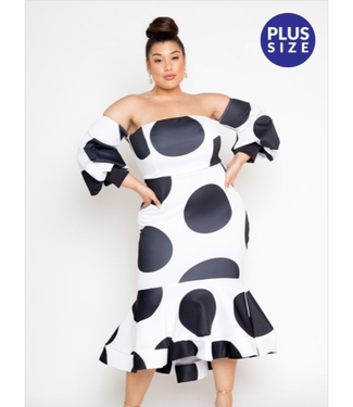 White/Black Dot Maxi Dress (Plus)