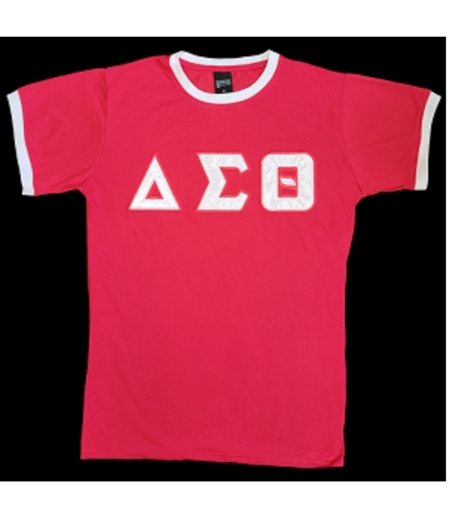 ΔΣΘ DST Ringer Tee with Sewn Satin Tackle Twill Letters
