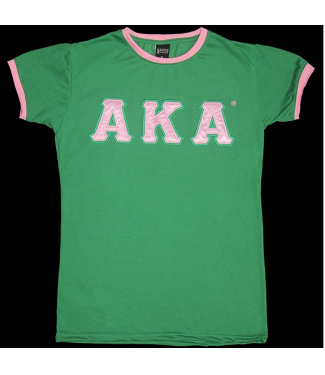 ΑΚΑ AKA Ringer Tee with Sewn Satin Tackle Twill Letters