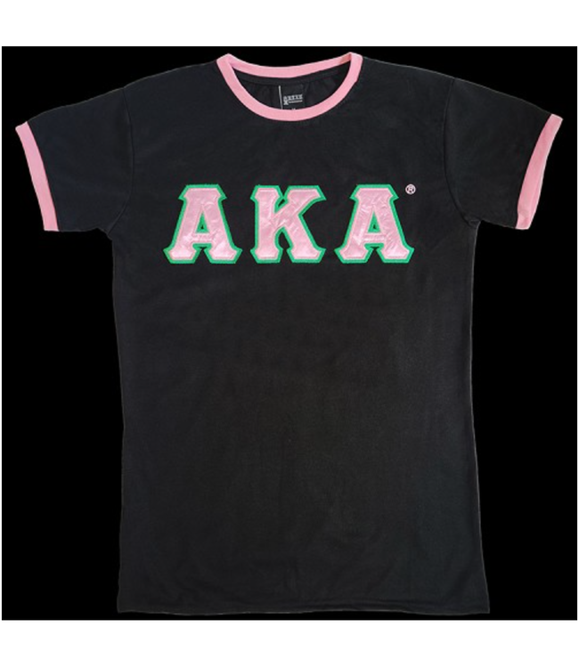 ΑΚΑ AKA Ringer Tee with Sewn Satin Tackle Twill Letters