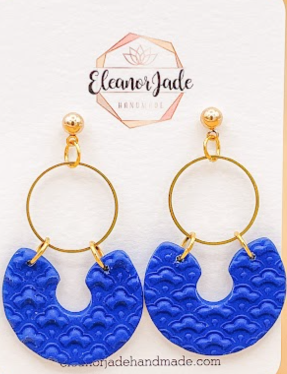 Blue Scallop Texture Open Circle Dangle | Eleanor Jade Handmade