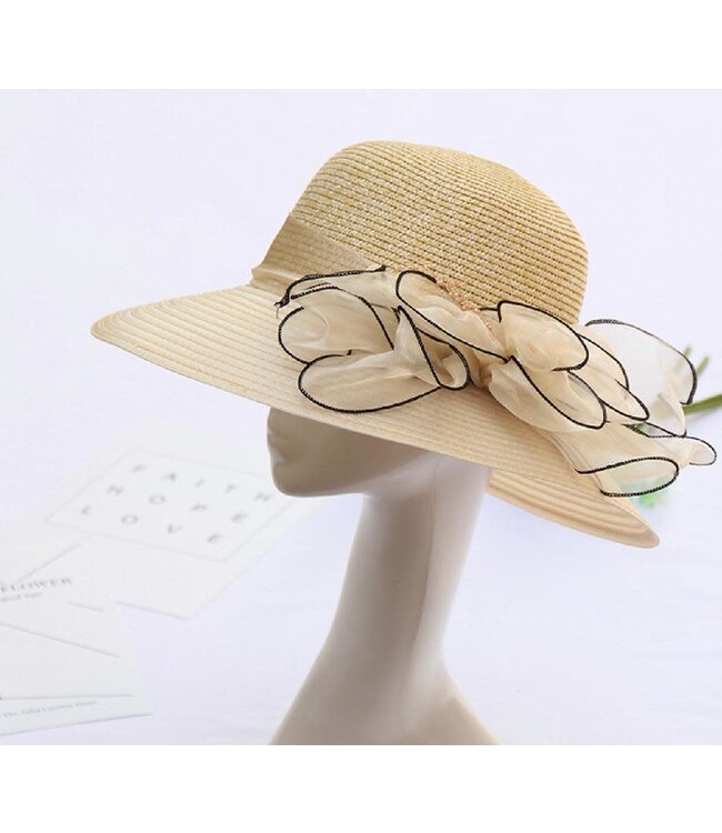 SALE - W Cream + Black Spectator  Straw Hat (FY25Y)