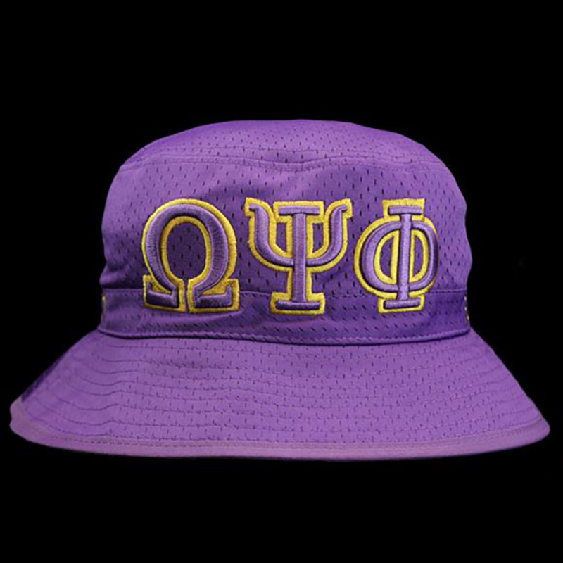 ΩΨΦ Purple Mesh Embroidered Bucket Hat