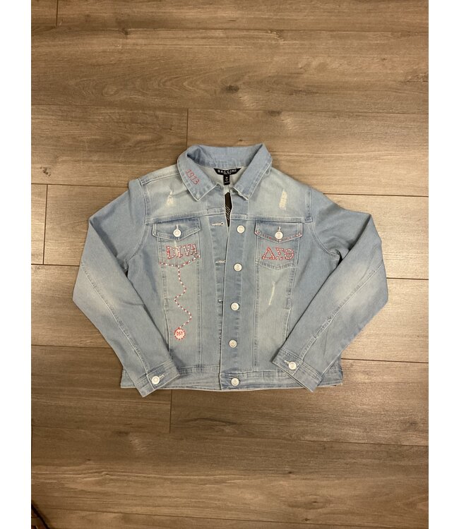 ΔΣΘ SALE DST Flawless Pearls Custom Painted Jean Jacket (MD) (FA25)