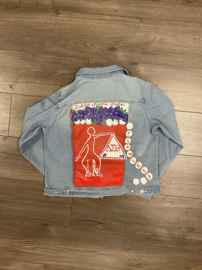 ΔΣΘ DST Flawless Pearls Custom Painted Jean Jacket (MD) 2025