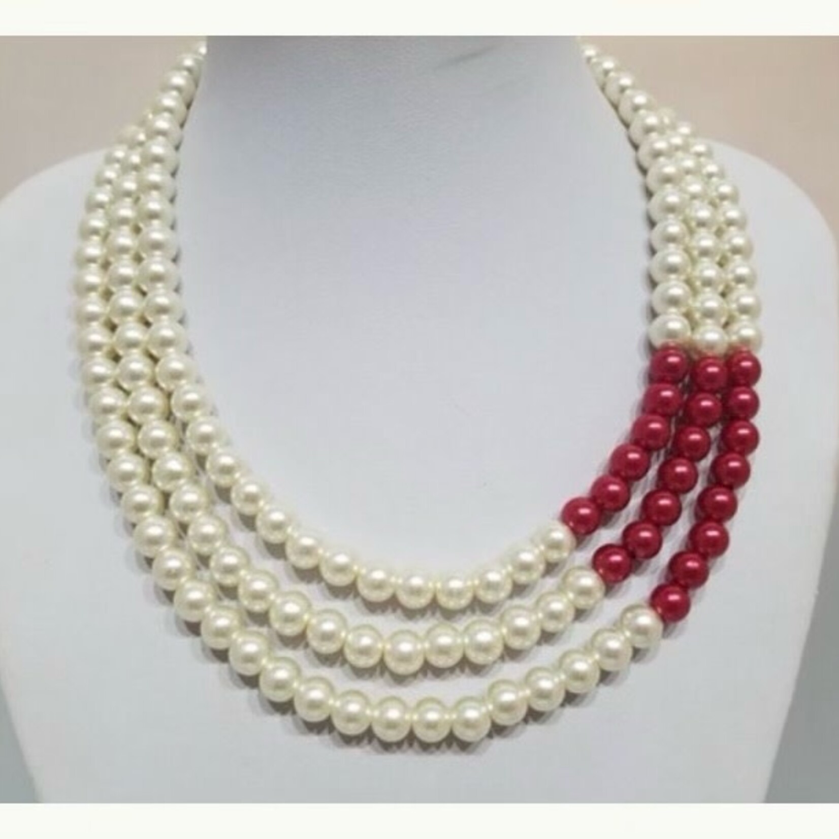 WM Red and Cream Pearl Necklace