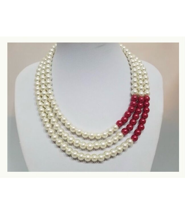 WM Red and Cream Pearl Necklace