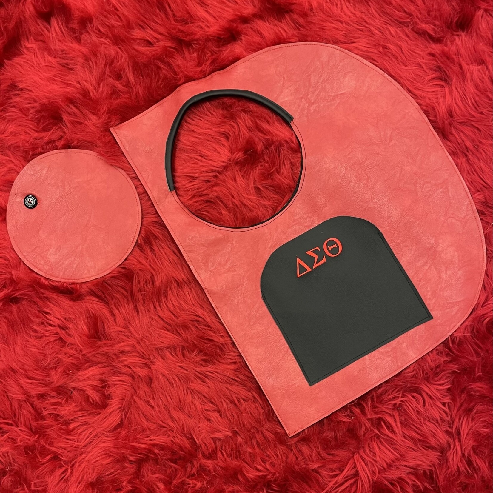 ΔΣΘ DST Red Leather D Bag with Pouch