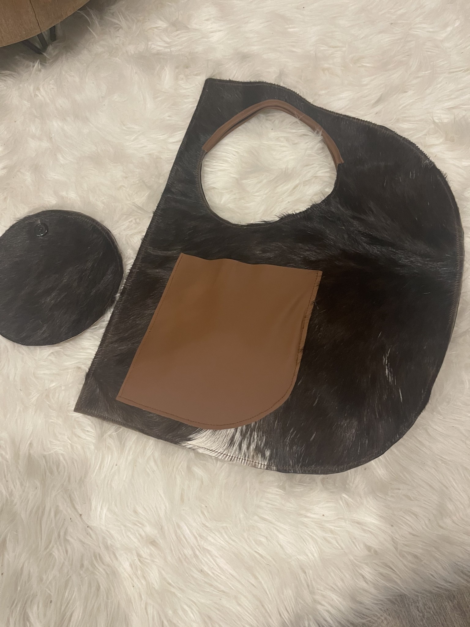 Cowhide D Bag with Brown Leather and Pouch