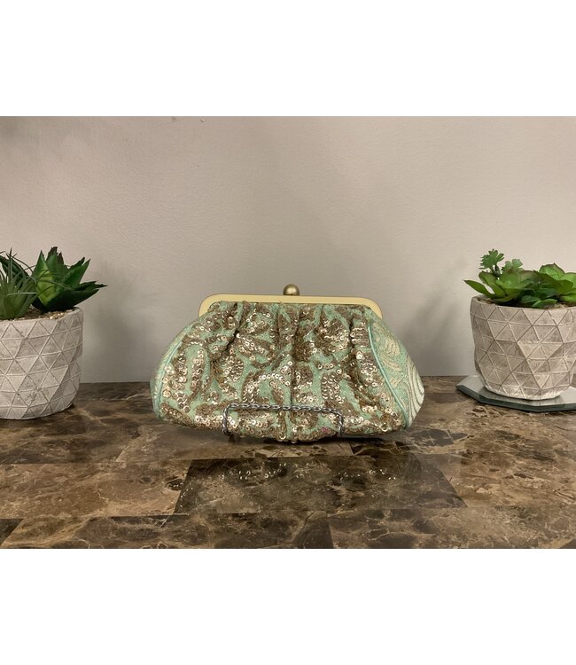Mint and gold sequined clutch (FA24)