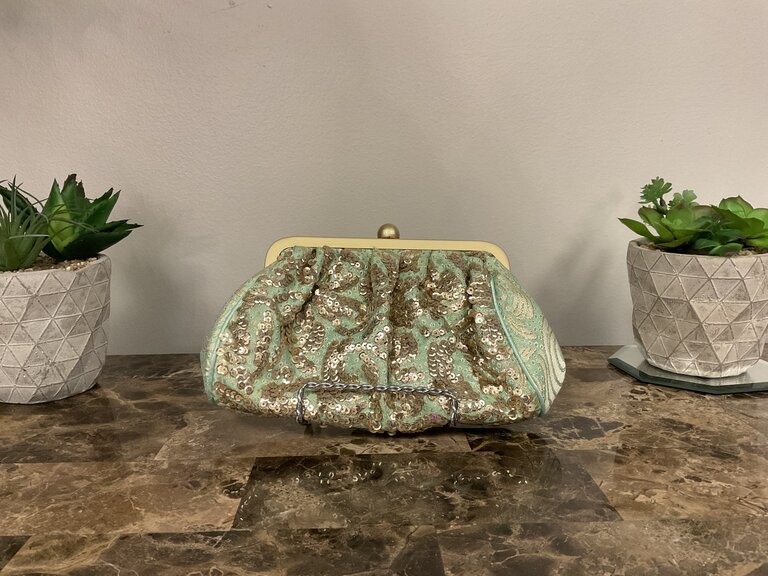Mint and gold sequined clutch (FA24)