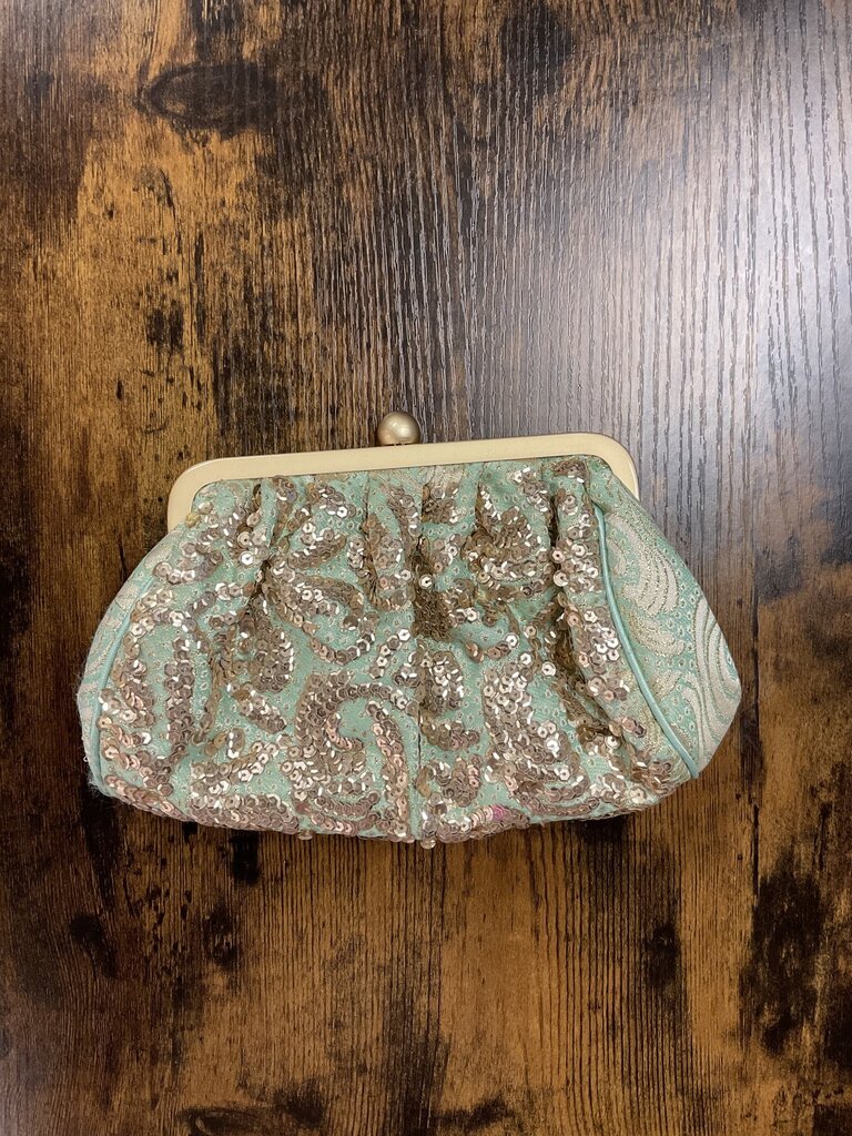 Mint and gold sequined clutch (FA24)