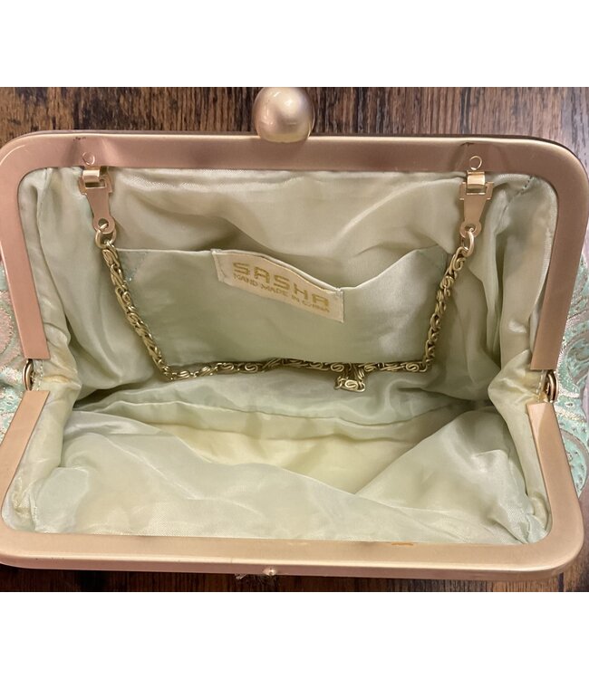 Mint and gold sequined clutch (FA24)