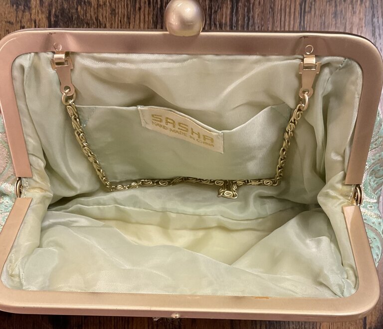 Mint and gold sequined clutch (FA24)